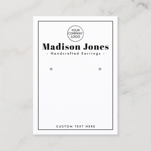 Moderne Minimaal Logo Wit Oorbel Display Kaart Visitekaartje (Voorkant)