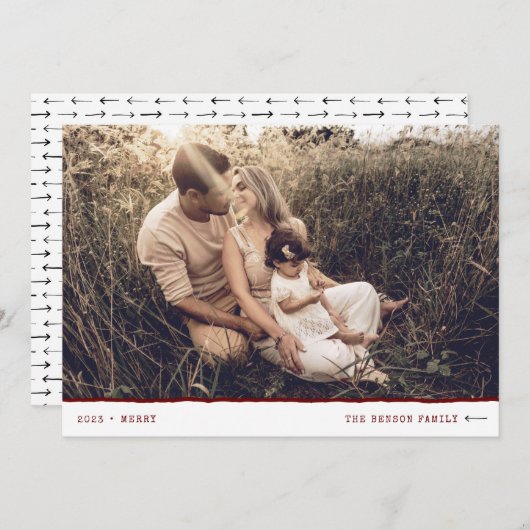 Moderne Minimaal Marker MERRY Rode Kerstkaart (Voorkant / Achterkant)