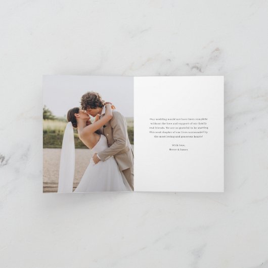 Moderne Minimaal "Met Dankbaarheid" Foto Bruiloft Bedankkaart (Binnen)