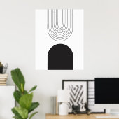 Moderne Minimaal Mid Century Abstract Zwart Wit Poster (Thuiskantoor)