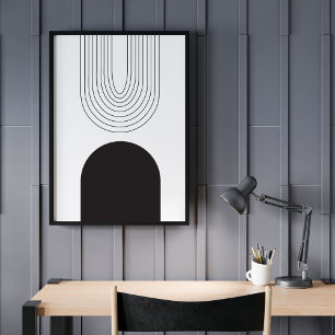Moderne Minimaal Mid Century Abstract Zwart Wit Poster