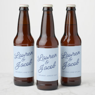Moderne Minimaal Minimalistische Blauwe Bruiloft Bier Etiket