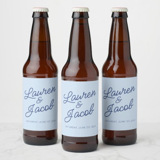 Moderne Minimaal Minimalistische Blauwe Bruiloft Bier Etiket (Flessen)