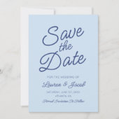 Moderne Minimaal Minimalistische Blauwe Bruiloft Save The Date (Voorkant)