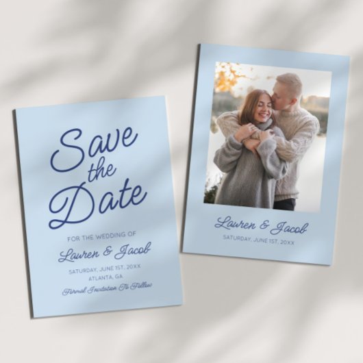 Moderne Minimaal Minimalistische Blauwe Bruiloft Save The Date