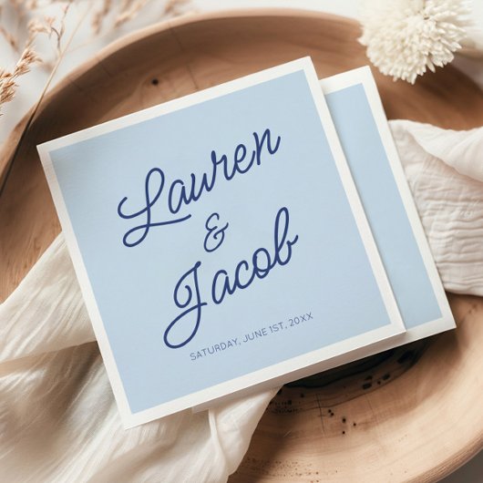 Moderne Minimaal Minimalistische Blauwe Bruiloft Servet