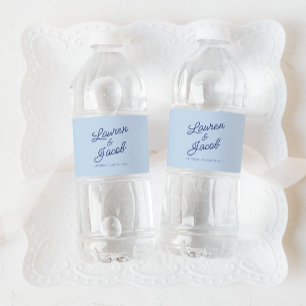 Moderne Minimaal Minimalistische Blauwe Bruiloft Waterfles Etiket