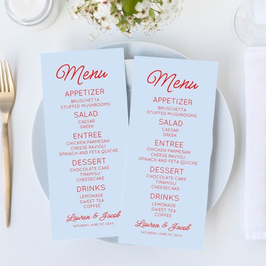 Moderne Minimaal Minimalistische Blauwe en Rode Hu Menu