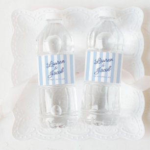 Moderne Minimaal Minimalistische Blauwe Strepen Br Waterfles Etiket