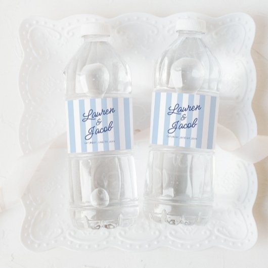 Moderne Minimaal Minimalistische Blauwe Strepen Br Waterfles Etiket