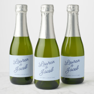 Moderne Minimaal Minimalistische Blauwe Trouw Mini Sparkling Wijnetiket