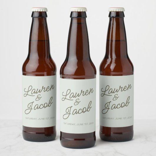 Moderne Minimaal Minimalistische Groene Bruiloft Bier Etiket (Flessen)