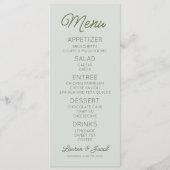 Moderne Minimaal Minimalistische Groene Bruiloft Menu (Voorkant)