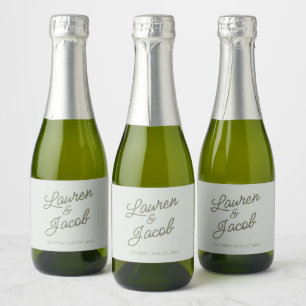 Moderne Minimaal Minimalistische Groene Trouw Mini Sparkling Wijnetiket