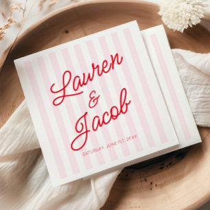 Moderne Minimaal Minimalistische Rode Roze Strepen Servet