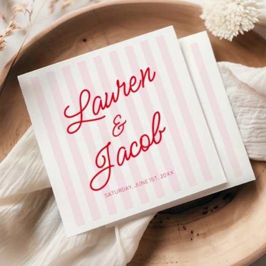 Moderne Minimaal Minimalistische Rode Roze Strepen Servet