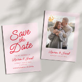 Moderne Minimaal Minimalistische Roze en Rode Trou Save The Date
