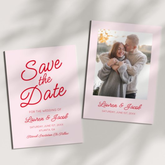 Moderne Minimaal Minimalistische Roze en Rode Trou Save The Date