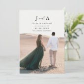 Moderne Minimaal Monogram Foto Save The Date Kaart (Staand voorkant)