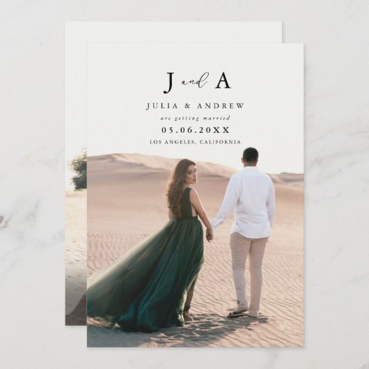 Moderne Minimaal Monogram Foto Save The Date Kaart (Voorkant / Achterkant)