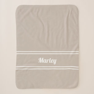 Moderne Minimaal Naam Monogram Gescript Beige Brui Sherpa Deken