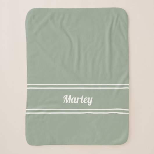 Moderne Minimaal Naam Monogram Gescript Muisgroen Sherpa Deken (Voorkant)