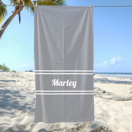 Moderne Minimaal Naam Monogram Script Sjabloon Gri Strandlaken