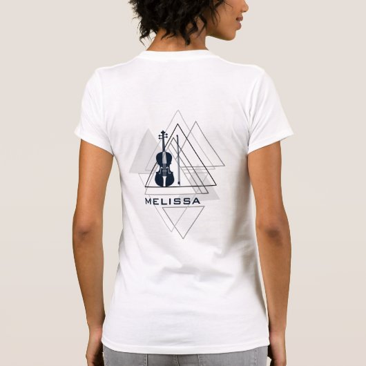 Moderne Minimaal Navy Blauwe & Witte Viool Ontwerp T-shirt (Achterkant)