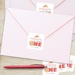 Moderne Minimaal Pizza Eerste Verjaardagsfeestje A Vierkante Sticker
