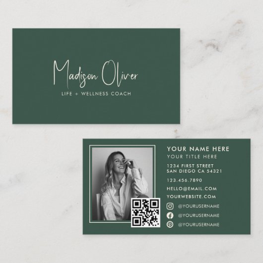 Moderne Minimaal Professionele Zakelijke Foto QR C Visitekaartje (Voorkant / Achterkant)
