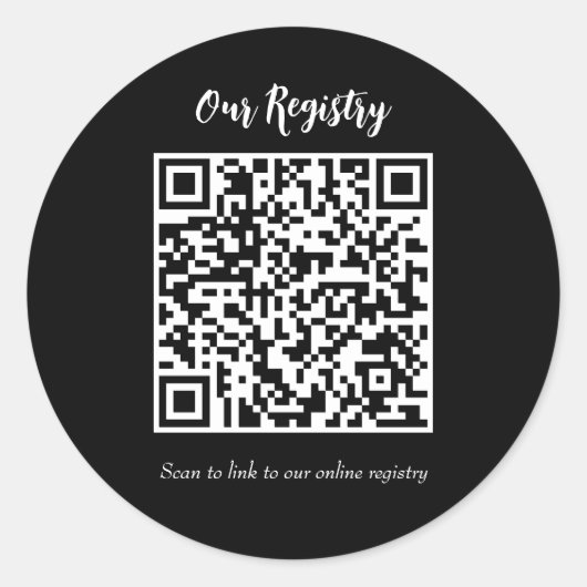 Moderne Minimaal QR-code Scanbare Huwelijksregistr Ronde Sticker (Voorkant)