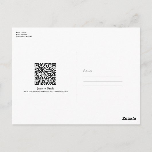 Moderne Minimaal QR-Code Scannbaar Huwelijksregist Briefkaart (Achterkant)