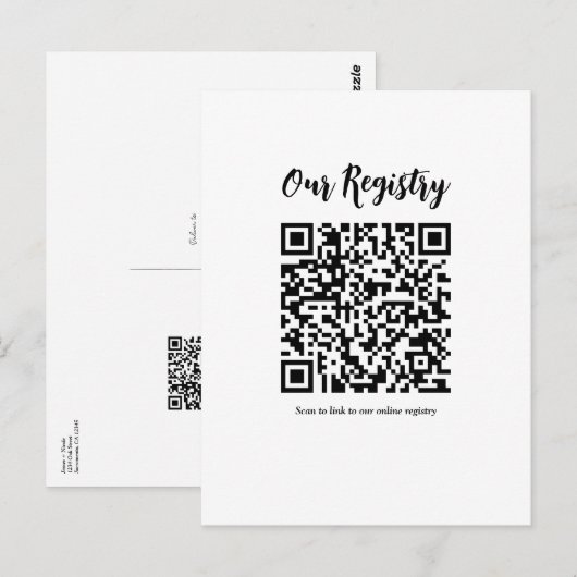 Moderne Minimaal QR-Code Scannbaar Huwelijksregist Briefkaart (Voorkant / Achterkant)