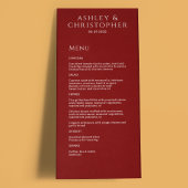 Moderne Minimaal Rode Trouwreceptie Menu