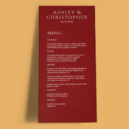 Moderne Minimaal Rode Trouwreceptie Menu