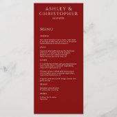 Moderne Minimaal Rode Trouwreceptie Menu (Voorkant)