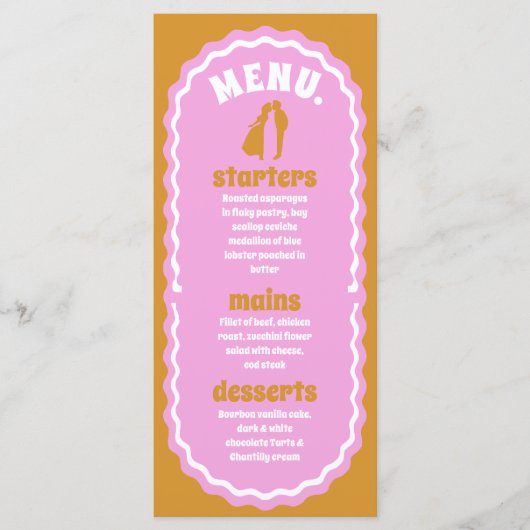 Moderne Minimaal Roze & Gele Retro Golvende Boog M Menu (Voorkant)