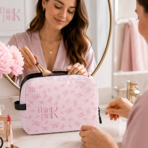 Moderne Minimaal Roze Monogram Denk Roze Toilettasje