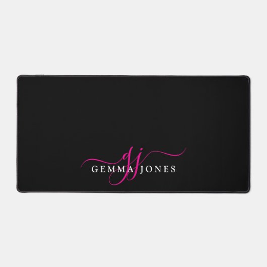 Moderne Minimaal Roze Script Monogram Bureaumat (Voorkant)