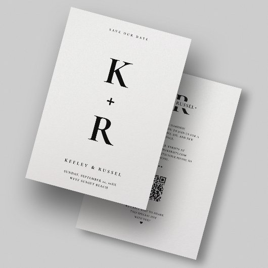 Moderne Minimaal Schone Monogram Wit Huwelijk Save The Date