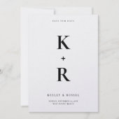 Moderne Minimaal Schone Monogram Wit Huwelijk Save The Date (Voorkant)