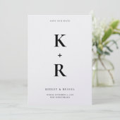 Moderne Minimaal Schone Monogram Wit Huwelijk Save The Date (Staand voorkant)