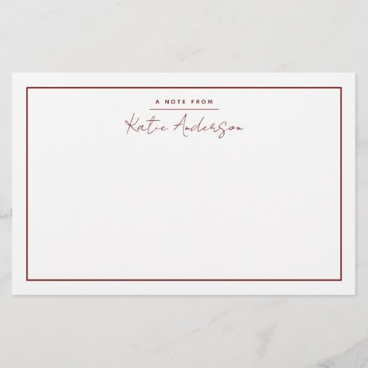 Moderne Minimaal Schrift Maroon Briefpapier (Voorkant)