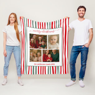Moderne Minimaal Streep familie Foto rode Kerstmis Fleece Deken