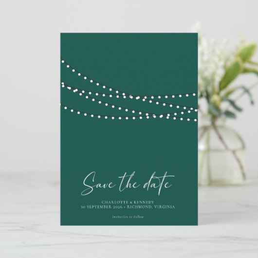 Moderne Minimaal String Lichtjes Foto Save the Dat Save The Date (Staand voorkant)