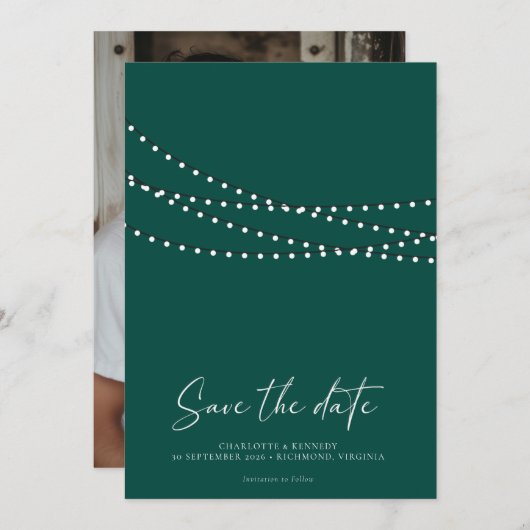 Moderne Minimaal String Lichtjes Foto Save the Dat Save The Date (Voorkant / Achterkant)