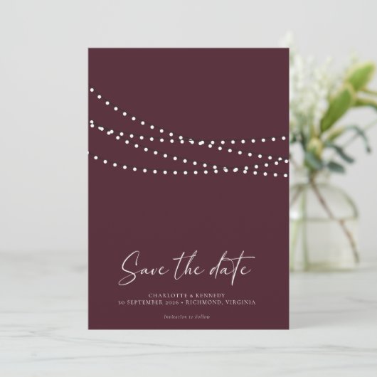 Moderne Minimaal String Lichtjes Foto Save the Dat Save The Date (Staand voorkant)