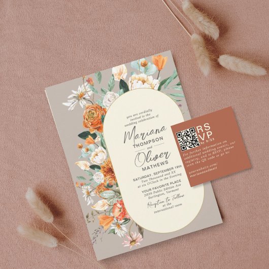 Moderne minimaal Terracotta RSVP QR Code Kaart