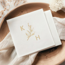 Moderne Minimaal Trouw Monogram Groene Bladeren Folie Servetten
