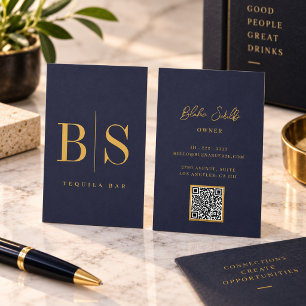 Moderne Minimaal Typografie Blauw & Goud Visitekaartje